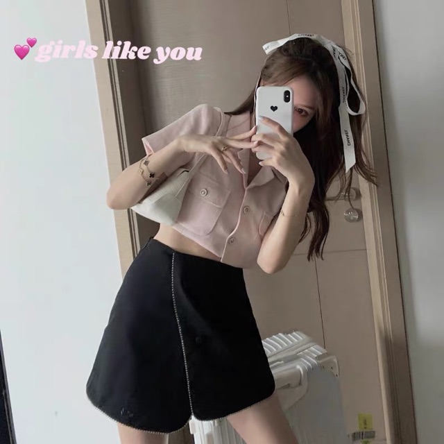 Sơ mi croptop Haroo #114 (có ảnh thật) | BigBuy360 - bigbuy360.vn