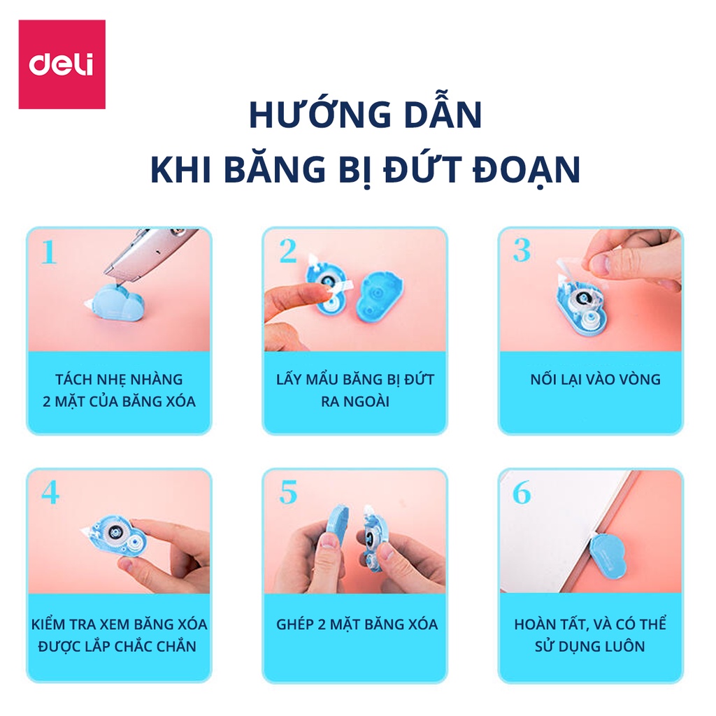 Băng xóa đám mây ngộ nghĩnh Deli - Băng xóa dài 5m - tiện lợi và nhỏ gọn - 8154