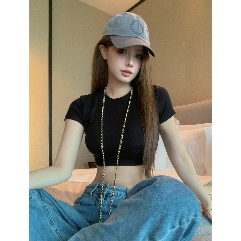 Cocory vn Áo Thun Croptop Tay Ngắn Cổ Chữ V Cắt Chéo Hở Lưng Dáng Ôm Thời Trang Cho Nữ