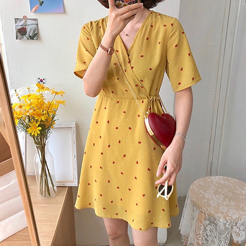 [Có ảnh thật-cuối] - Sẵn đen L, 2XL, 3XL, 4XL - Váy cổ chữ v, hoa nhí cực đẹp. Có size to (bigsize) cho người quá khổ