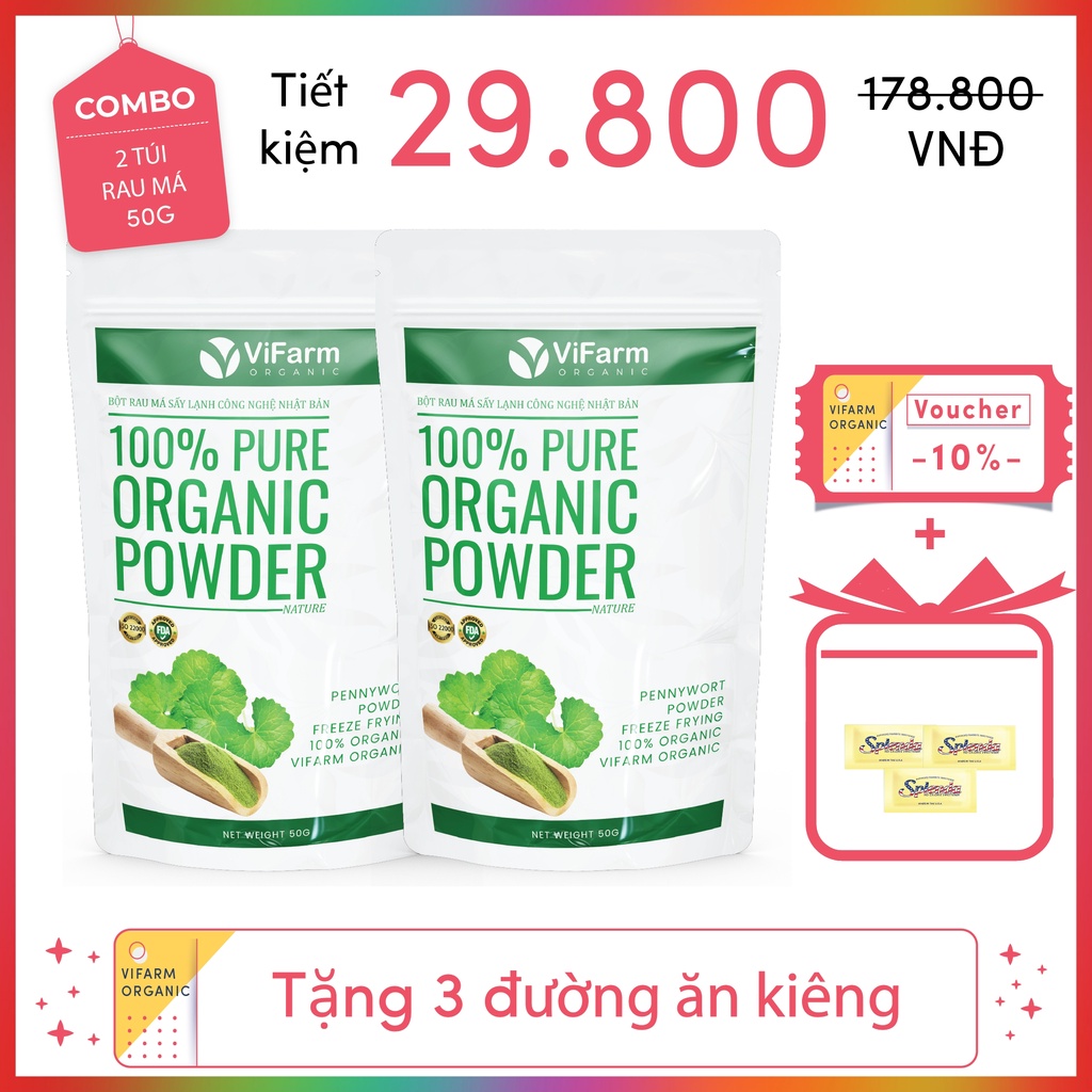 Bột Rau Má Nguyên Chất ViFarm 50Gram Organic 100%, Bột Rau Má Sấy Lạnh, Thanh Nhiệt,Mát Gan, Giải Độc Cơ Thể