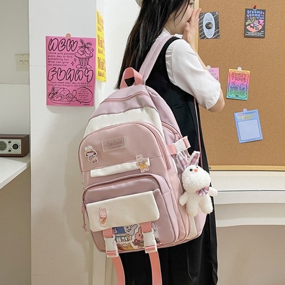 Balo nữ đi học đẹp thời trang dễ thương QITI cặp đi học nam nữ phong cách unisex chống nước