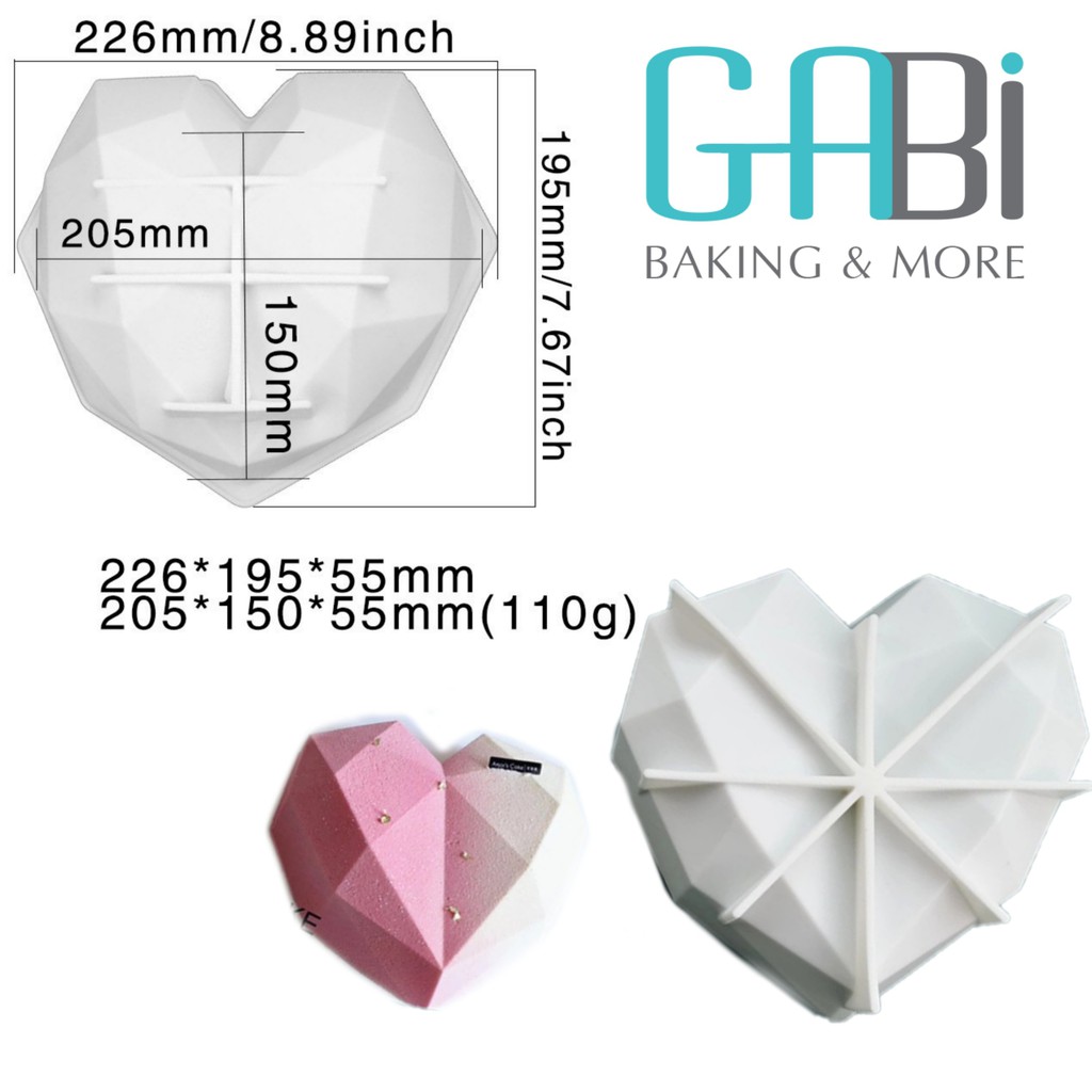 Khuôn silicon 3D hình tim lớn 22.6*19.5*5.5cm