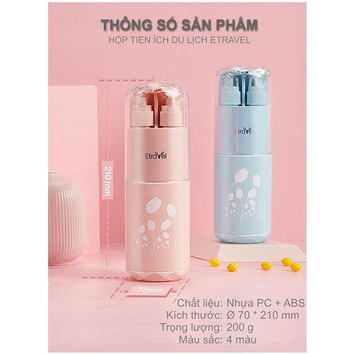 Hộp đựng đồ dùng cá nhân đi du lịch 8 in 1 bàn chải kem đánh răng tặng kèm 2 lọ chiết gương lược