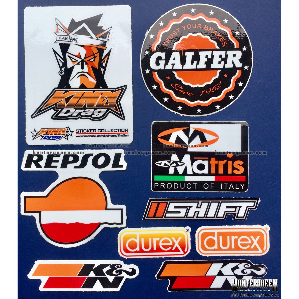 Bộ 9 logo cam, decal dán xe máy, nón bảo hiểm... Sticker chống nước, bền màu. Hình dán đẹp
