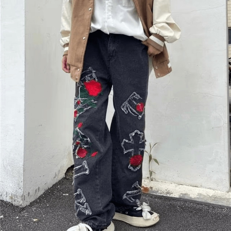 Quần jeans Thêu Hoa Phong Cách Nhật Bản Thời Trang Dành Cho Nam S-3XL