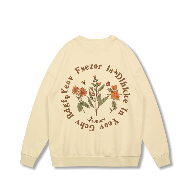 Áo sweater SELVZE cổ tròn dáng rộng in họa tiết kiểu đường phố mỹ cá tính dành cho nữ