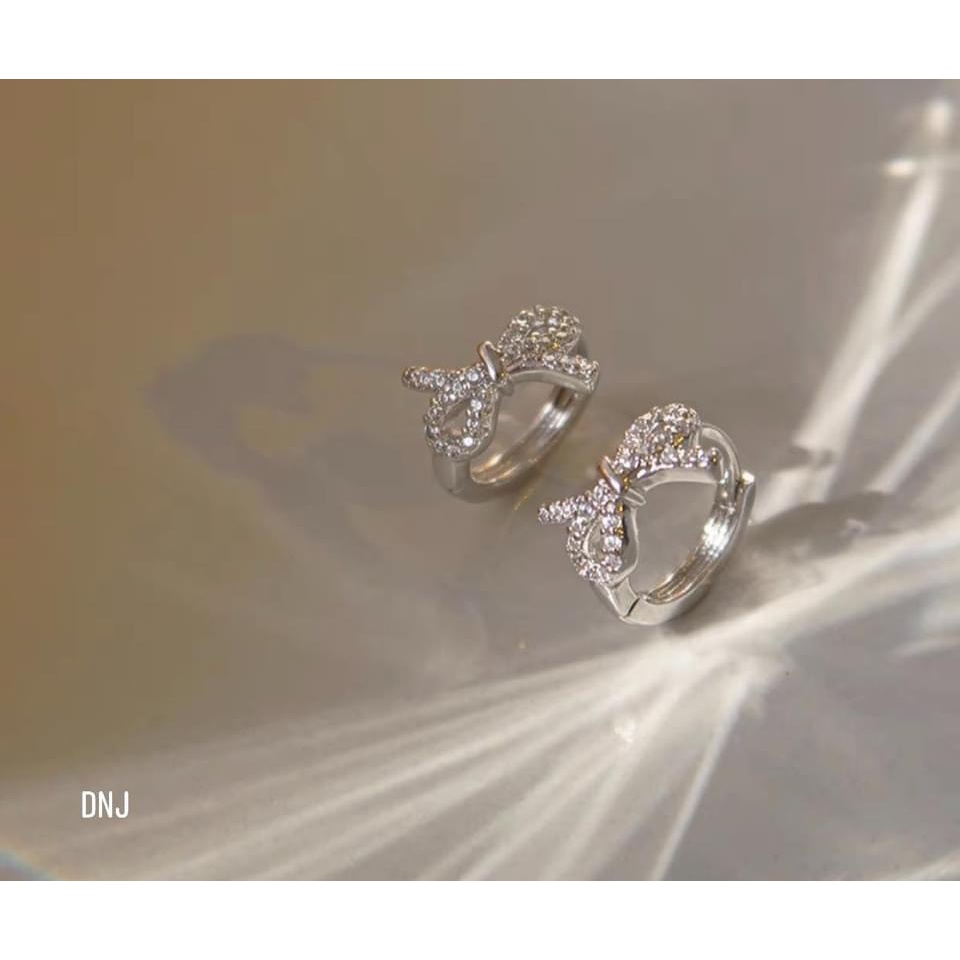 Bông tai nơ đá cách điệu chuẩn bạc ta - Kho sỉ bạc Nhất Linh