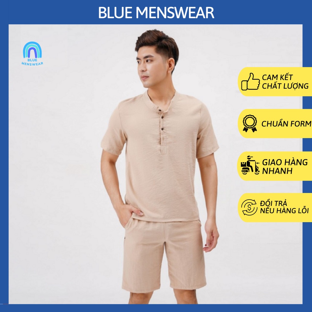 Bộ Đũi Nam Đồ Bộ mùa hè quần áo cộc tay đẹp cao cấp BD33 - BLUE MENSWEAR