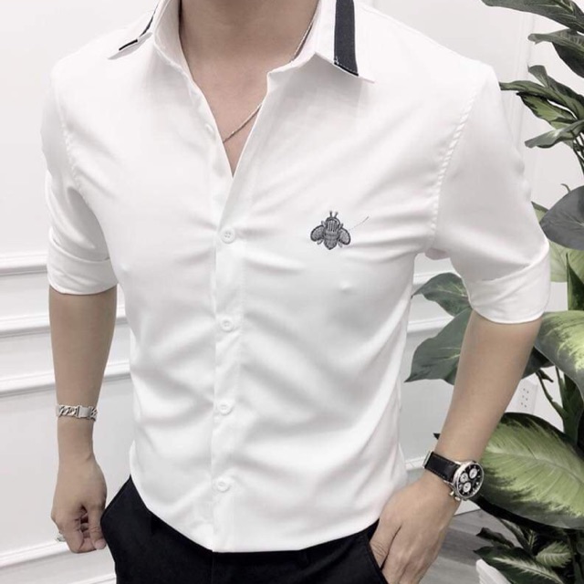 Áo somi nam lụa thêu họa tiết