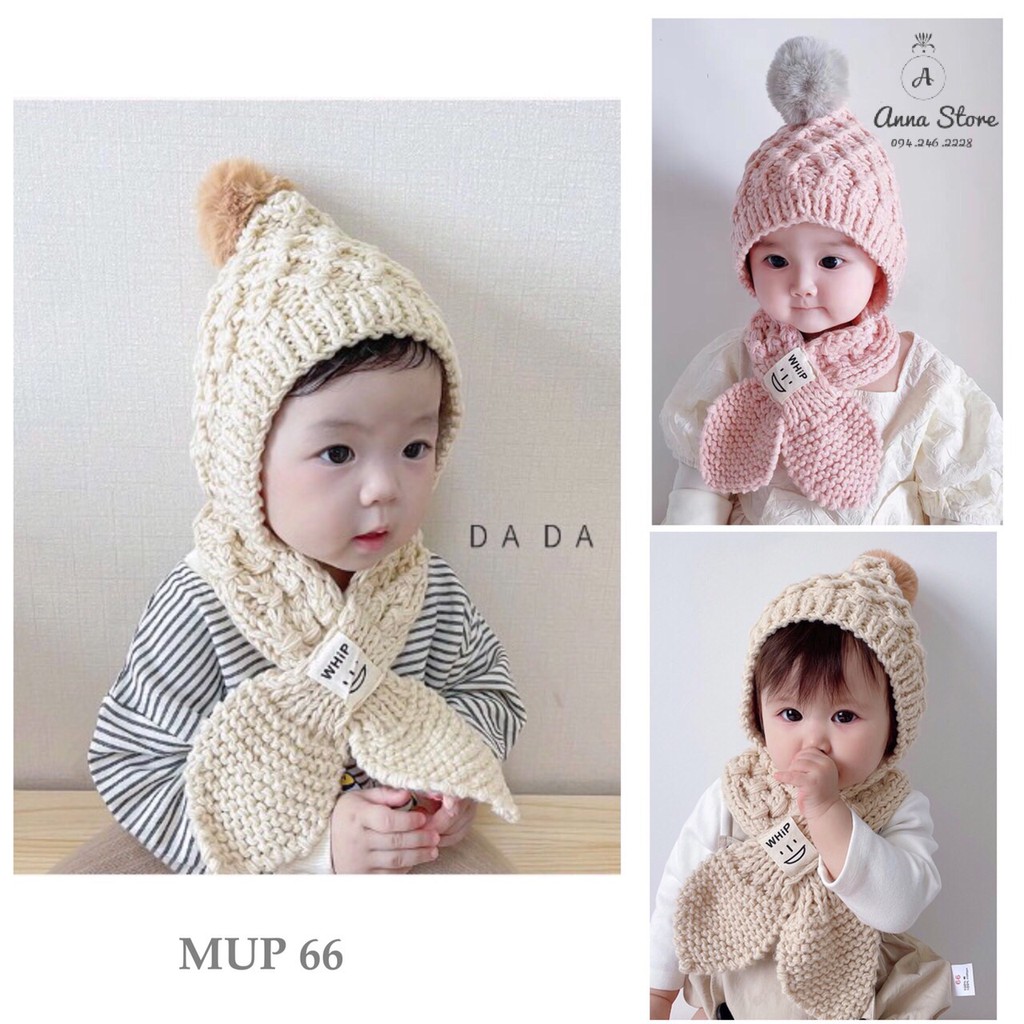 MUP 66 : Set mũ lèm khăn cho bé từ 10 tháng đến 3 tủi [ 6-24 tháng]