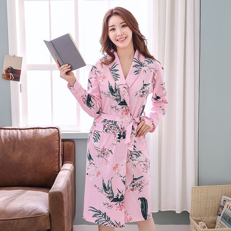 Áo Choàng Ngủ Tay Dài Chất Liệu Cotton Thời Trang Xuân Thu Cho Nữ