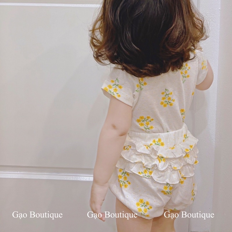Bộ thun cotton diềm cổ cho bé gái 7-18kg