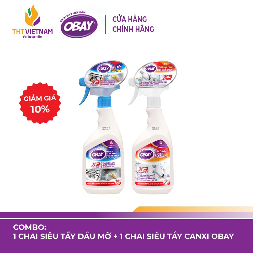 Combo siêu tẩy dầu mỡ Obay + siêu tẩy canxi Obay