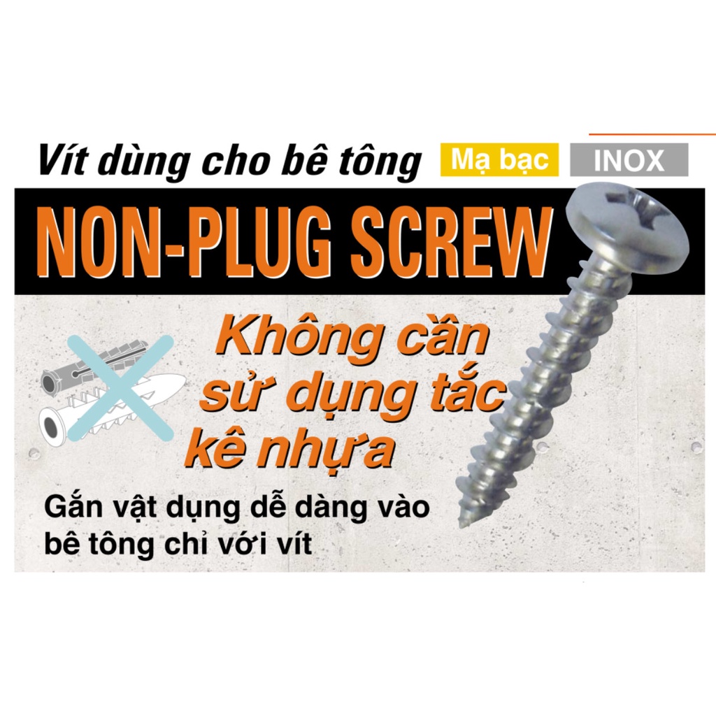 Ốc vít bắt tường không cần tắc kê, bê tông đầu bằng Unika mã F