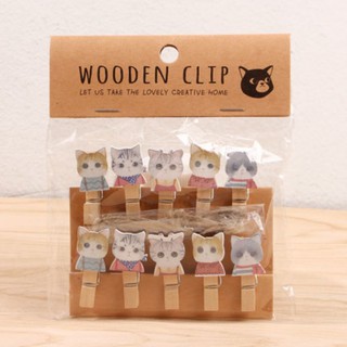 Bộ 10 Kẹp Ảnh Gỗ Hình Mèo Cute- Kèm Dây Treo Ảnh