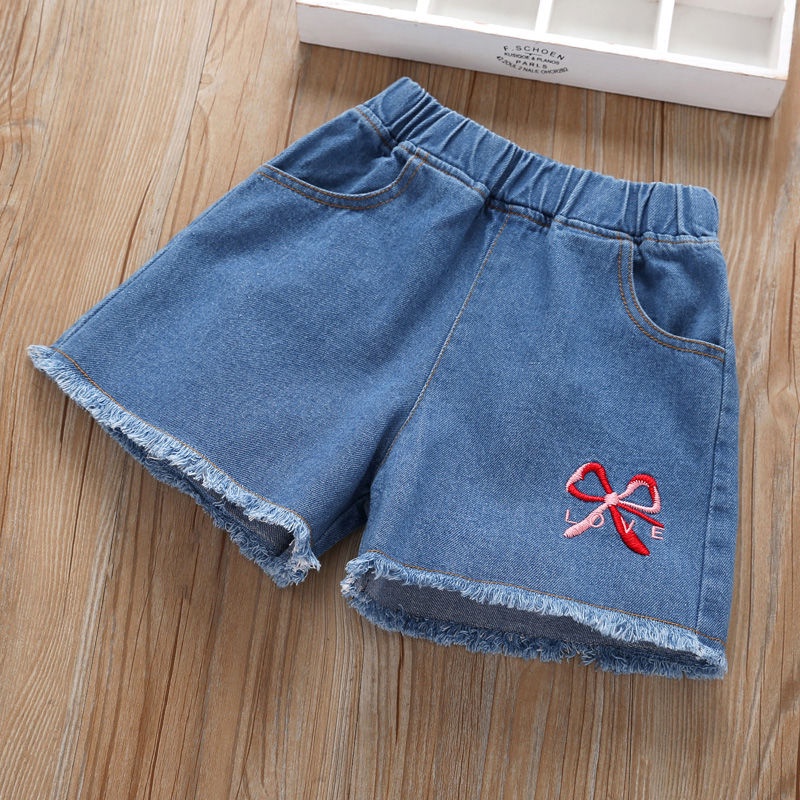 Quần Short Denim Vải Cotton Mỏng Kiểu Hàn Quốc Thời Trang Mùa Hè Cho Bé Gái