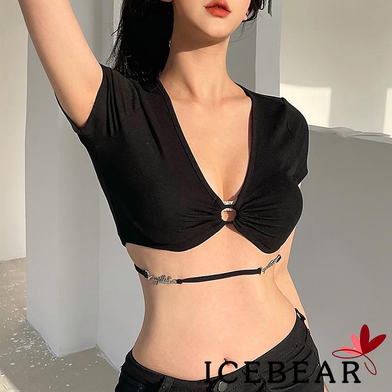 Áo Kiểu Tay Ngắn Cổ Chữ V Màu Trơn Thời Trang Dành Cho Nữ