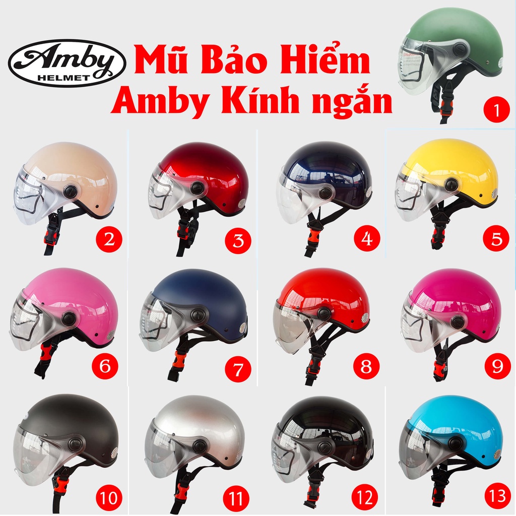 Mũ Bảo Hiểm Nửa Đầu Amby Helmet ST05, có kính che nửa mặt, kiểu dáng thời trang, khóa nhựa bền chắc - Nhiều màu