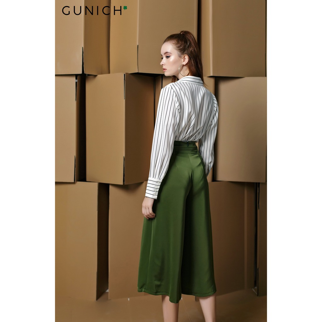 Quần culottes xanh olive phối dây khóa D Gunich