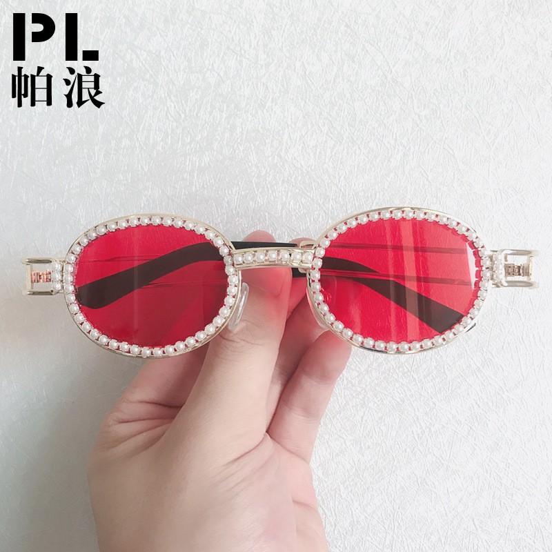 Kính Mát Gọng Tròn Đính Đá Phong Cách Retro 2019 Thời Trang