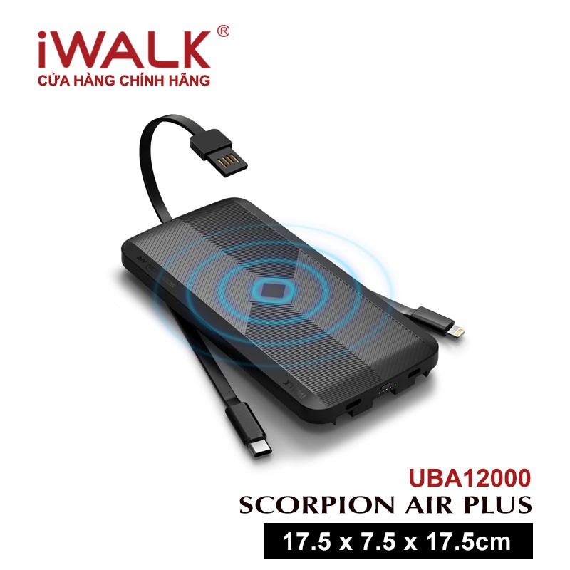 Sạc dự phòng iWalk Scorpion Air Plus tích hợp sạc không dây PD QC3.0 12000mAh - UBA12000