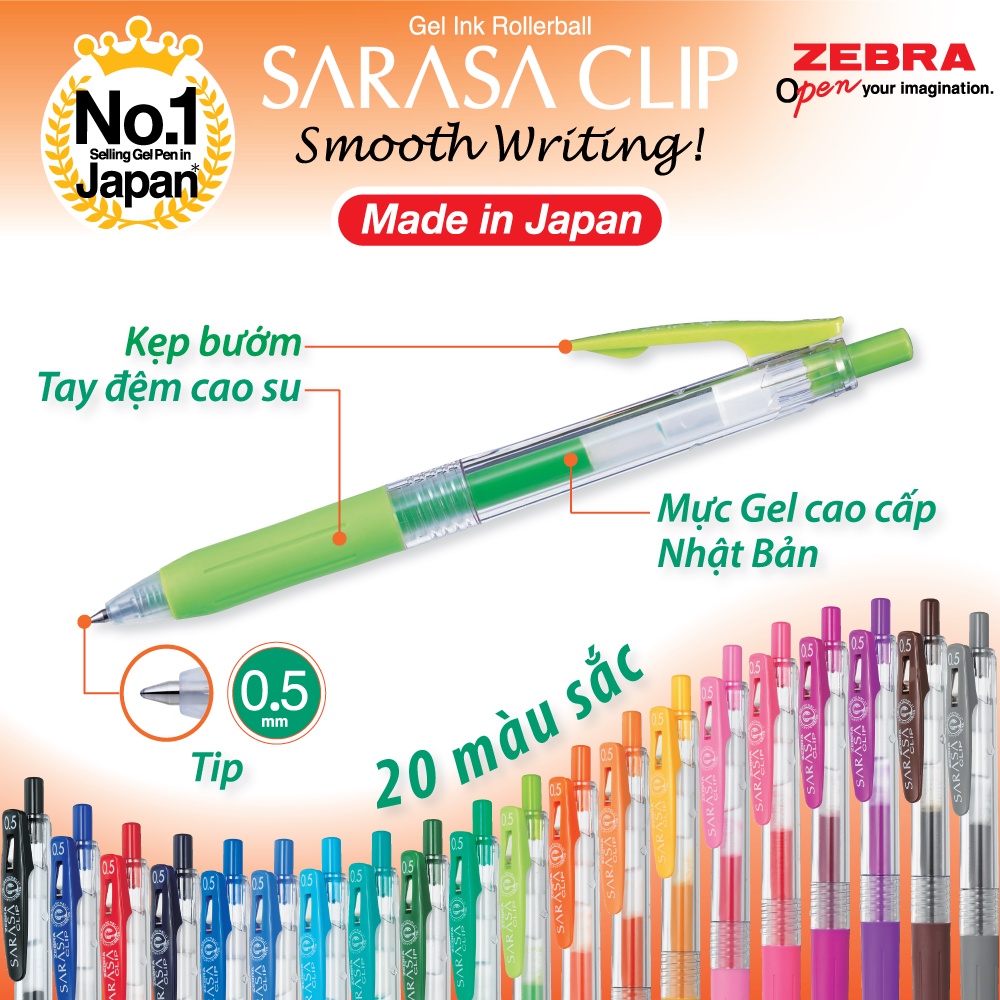 Viết Gel Sarasa Clip 0.5mm - Zebra Nhật Bản [Chính hãng]