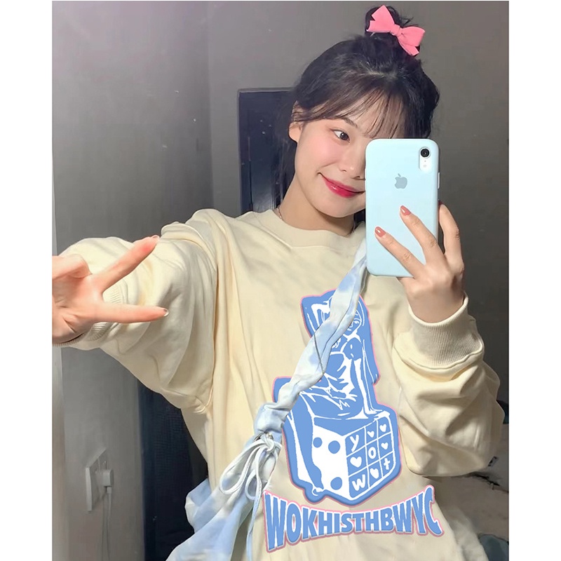 NRVP Áo Thun Tay Dài Oversize In Họa Tiết Phong Cách Hàn Quốc Thời Trang Cho Nam Và Nữ