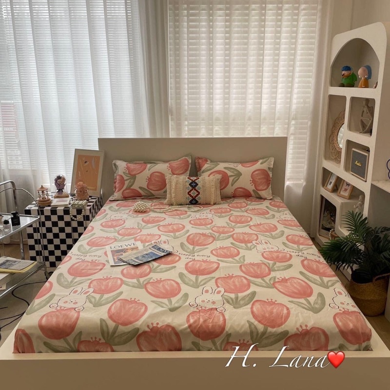 SET GA + 2 VỎ GỐI HOA TUY LUÝP HỒNG