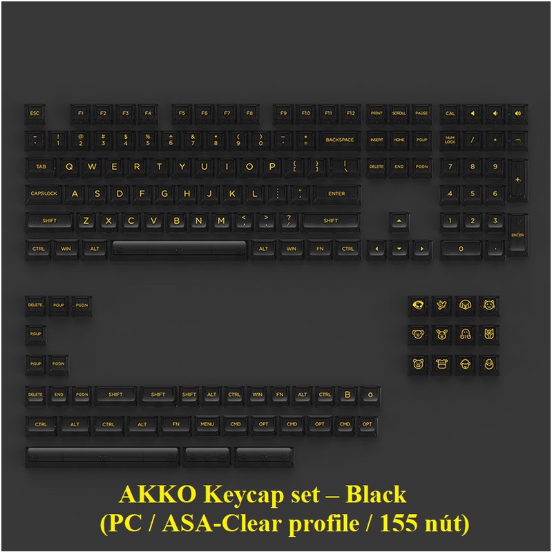 Bộ keycap phím cơ trong suốt xuyên led AKKO Keycap set – PC/ ASA-Clear profile/ 155 nút