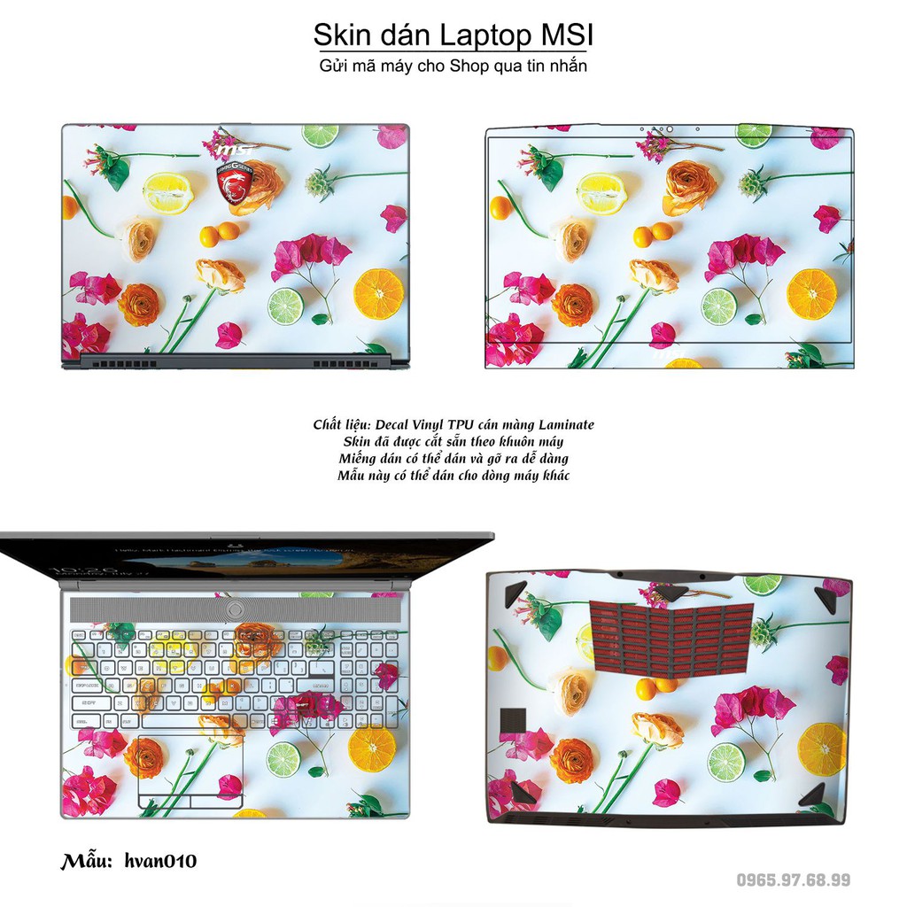 Skin dán Laptop MSI in hình Hoa văn _nhiều mẫu 2 (inbox mã máy cho Shop)