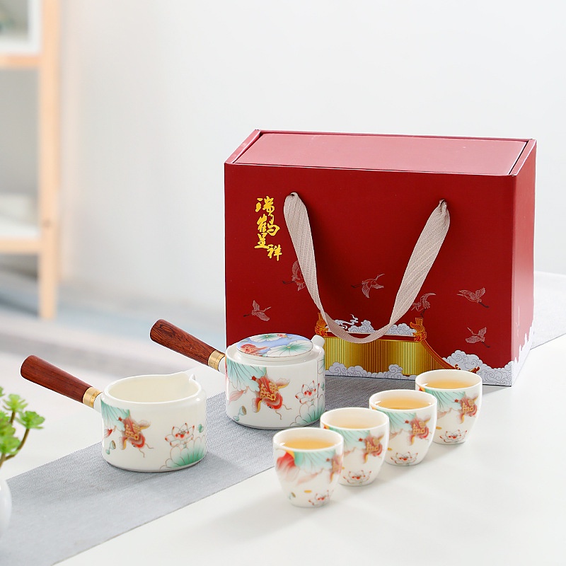 Bộ ấm chén pha trà đạo bằng sứ Trắng Bạch Định Thấu Quang