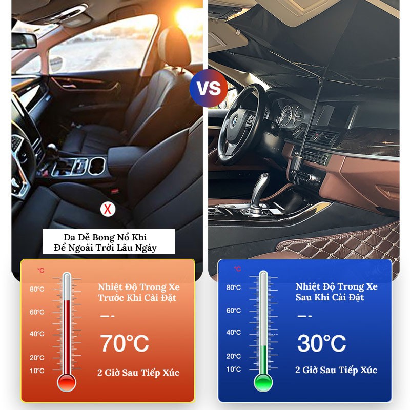 Dù che kính lái ô tô (Tặng Bao Da) -ô chống nắng, bảo vệ nội thất xe hơi