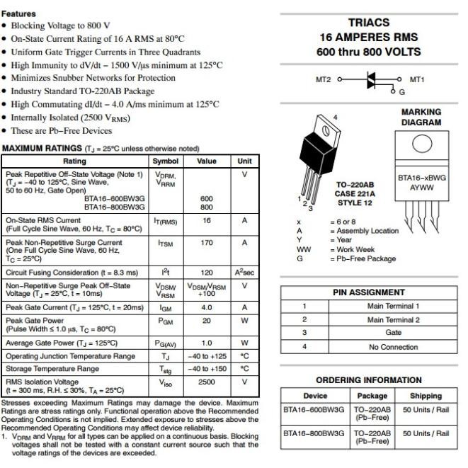 Triac BTA16-600B 16A 600V - B6H5