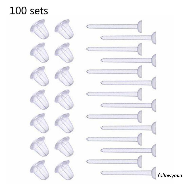 100 Set kim xỏ lỗ tai bằng nhựa trong suốt đơn giản không gây dị ứng