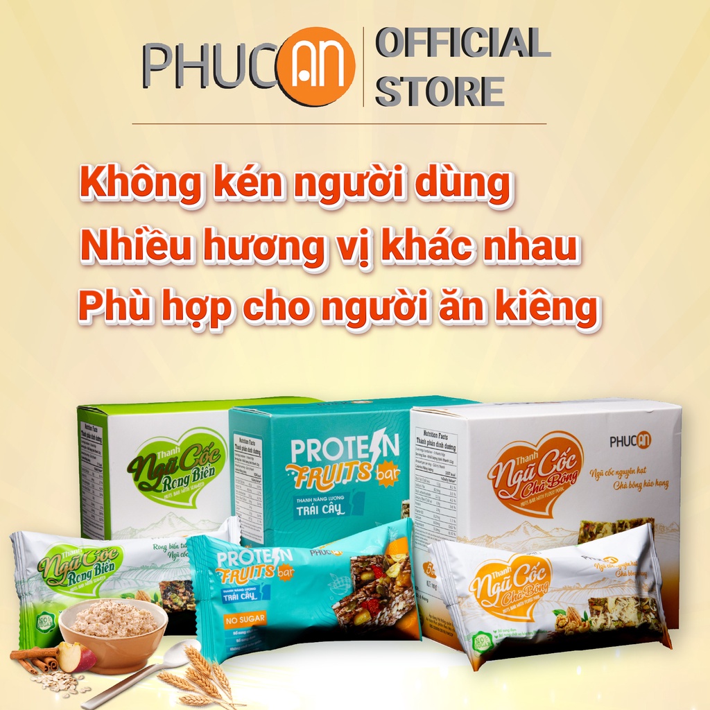 [THANH GẠO LỨC GIẢM CÂN] Combo 3 Hộp Thanh ngũ cốc Phúc An đủ vị- Hộp trái cây 8 thanh