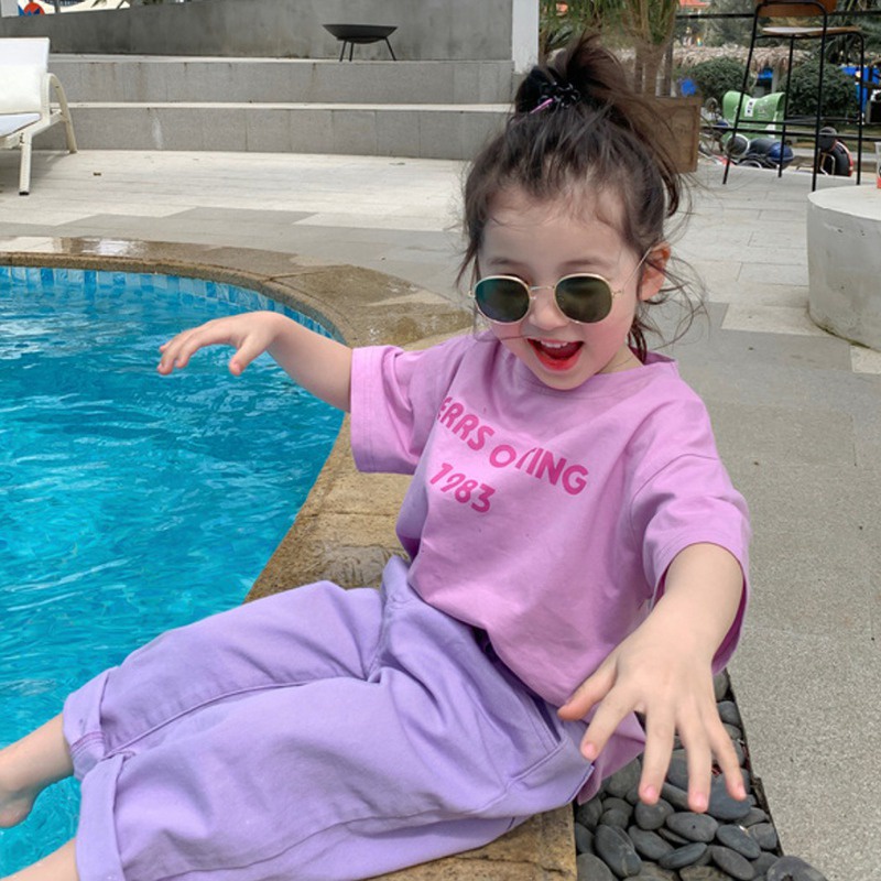 Áo Thun Tay Ngắn In Chữ Đơn Giản Cho Bé Gái