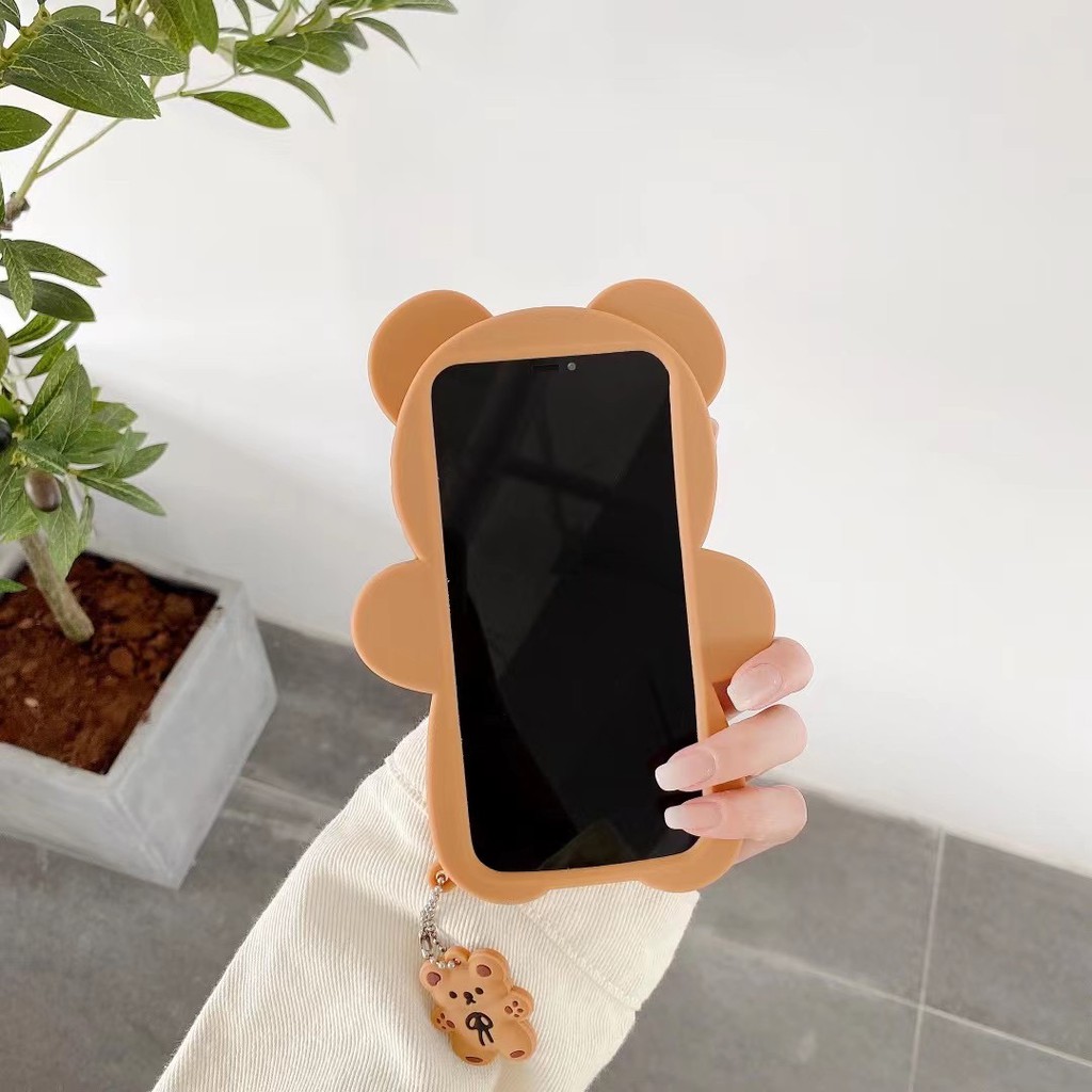 Ốp Điện Thoại Bằng Silicon Hình Gấu Thắt Nơ 3D Chống Rơi Cho iPhone 12 Pro Max 11 Pro Max Xs Max Xr X 6 7 8 Plus Plus