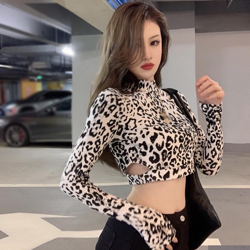 Áo Croptop tay dài hoạ tiết da báo / ngựa vằn