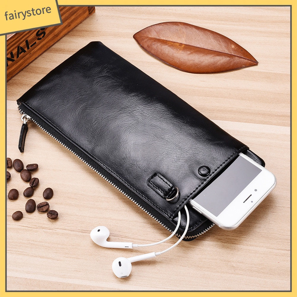 Ví da dáng dài màu trơn kiểu dáng đơn giản cho nam