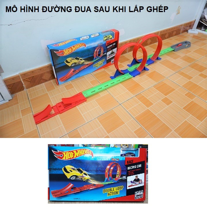 Đồ chơi trẻ em bộ lắp ghép đường đua xe hot wheels gồm 1 xe ô tô Hot wheel và 2 vòng xoắn