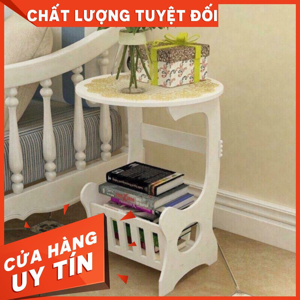 (Thanh lý kho giá sỉ) Kệ gỗ đầu giường tròn có kệ sách