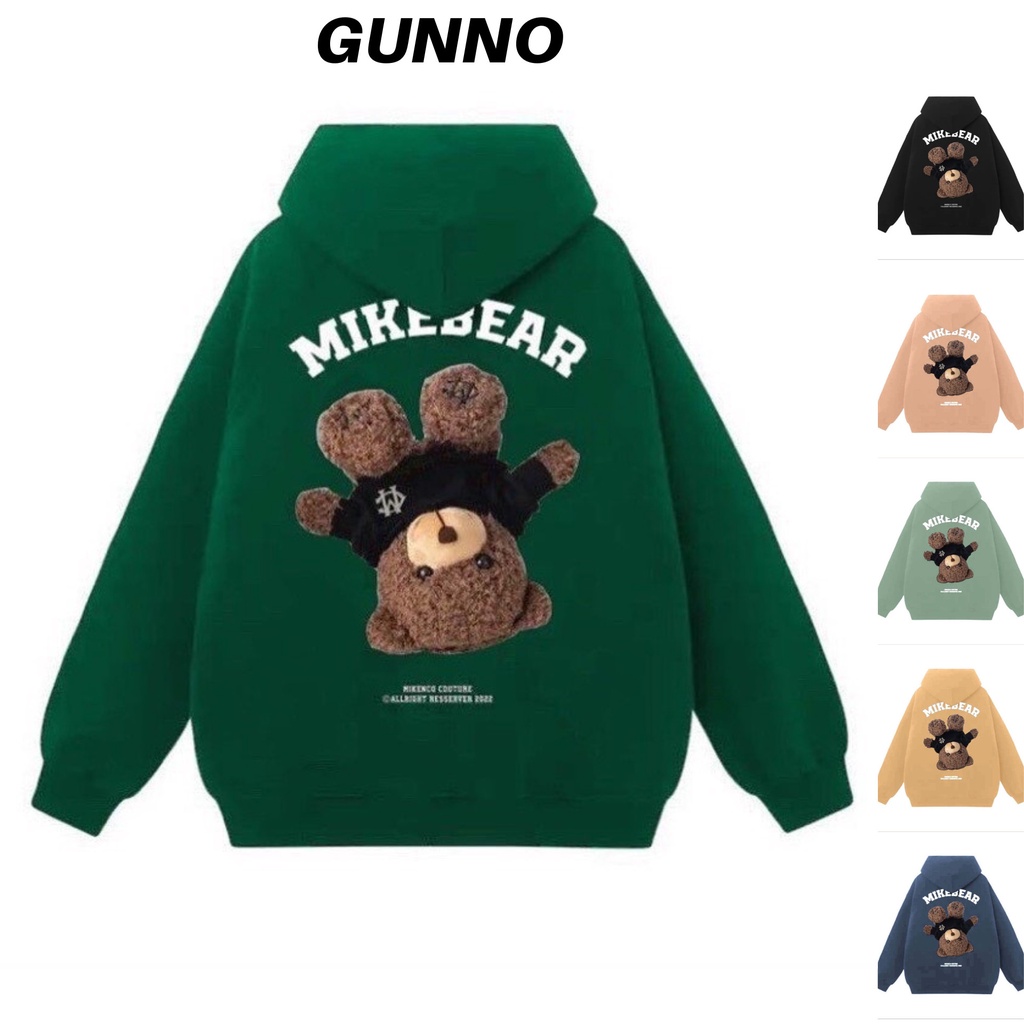 Áo Hoodie GUNNO, áo khoác nỉ Zip in hình MIKE BEAR, form rộng, full 6 màu