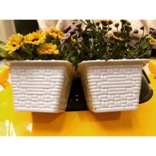 Chậu nhựa vuông trắng giả mây KT: 18x18cm