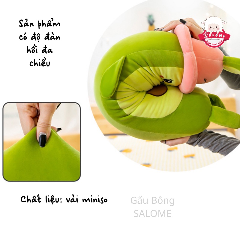 Gấu Bông Bơ Đội Nón Tai Thỏ SALOME - Thú Ôm Có Khóa Kéo Cao Cấp