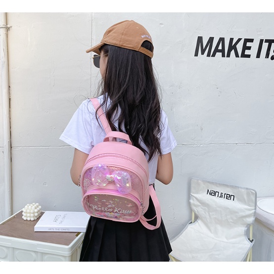 Balo mầm non hình HELLO KITTY có đèn nhấp nháy đính kim sa cho bé