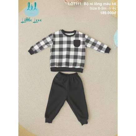 Bộ nỉ Little Love nỉ lông dày dặn cho bé trai bé gái