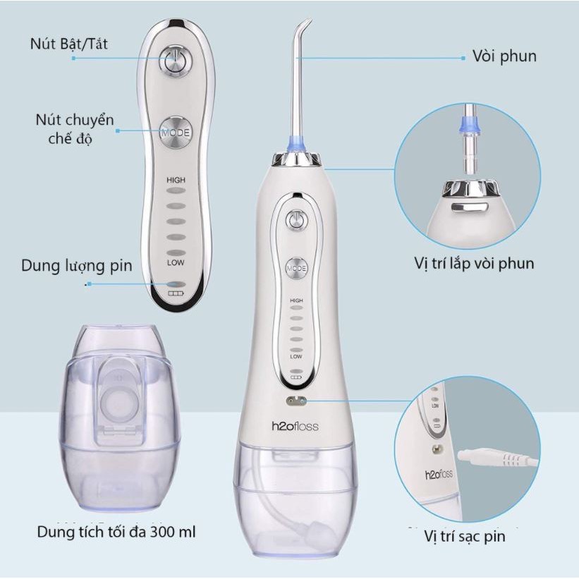 Máy tăm nước H2OFLOSS HF-6, tăm nước du lịch cầm tay HF6 bảo hành chính hãng