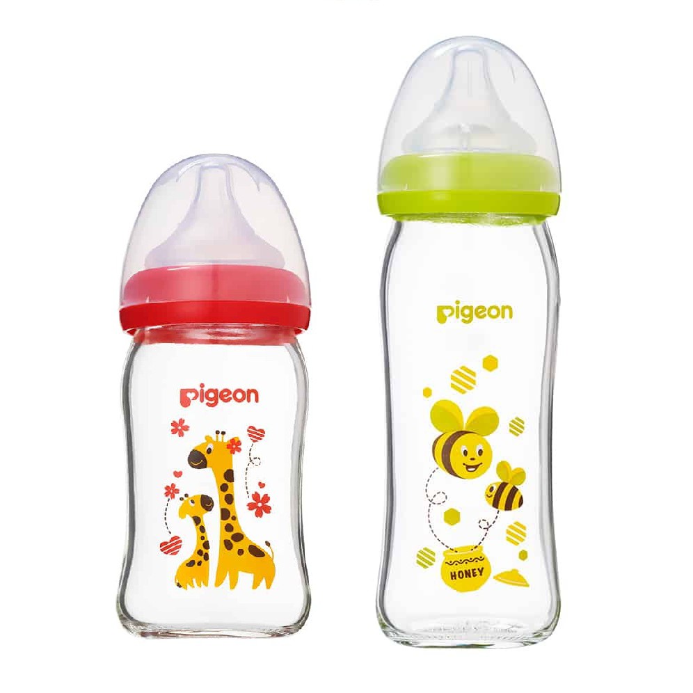 Bình sữa thủy tinh Pigeon plus cổ rộng 160ml-240ml họa tiết con hươu - ong