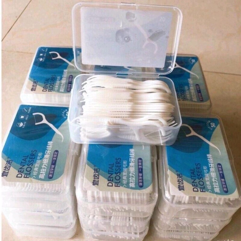 HỘP Tăm chỉ nha khoa DENTAL FLOSSERS hộp 50 chiếc tiệt trùng sợi chỉ mảnh Tăm chỉ nha khoa DENTAL FL
